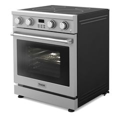 an oven with the door open on a white background