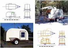 the plans for a mobile home are shown in three different views, including one with an awning