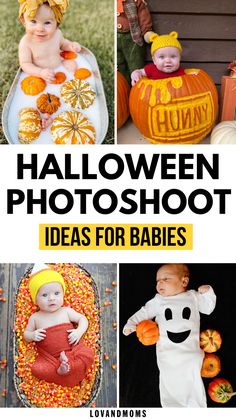 halloween photoshoot ideas for babies with pumpkins and jack - o'- lanterns