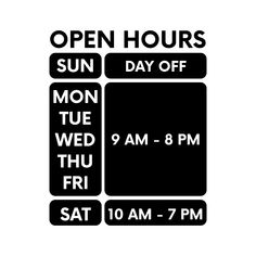 an open hours sign is shown in black and white, with the date on it