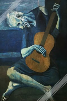 a painting of a man holding a guitar