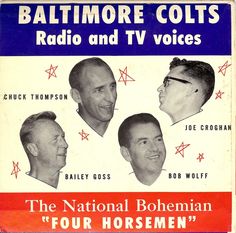 an advertisement for the national bohemian four horsemen, featuring three men with different hair styles