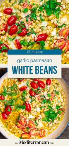 Garlic Parmesan white beans in a bowl ready to serve Garlic Parmesan White Beans, Tepary Beans Recipe, White Beans And Tomatoes Recipes, Mexican White Beans Recipe, White Kidney Beans Recipe, Low Calorie Bean Recipes, Canelli Bean Recipes Easy, Mediterranean Bean Recipes, White Kidney Bean Recipes