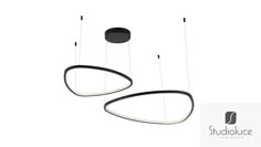 two black and white lights hanging from the ceiling