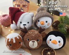 crochet pattern gnomes with orange slice and pineconi tree in background