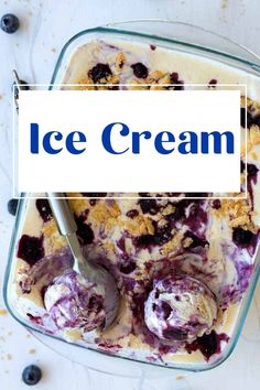 an ice cream dish with blueberries in it