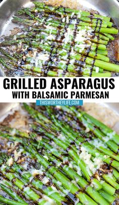 grilled asparagus with balsamic parmesan in a pan