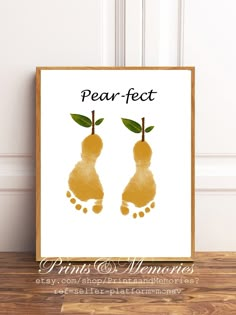 a poster with the words pear - fect on it and two hands holding leaves