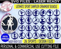 the ultimate svg files - laser ready ultimate sport sampler bundle includes 26 sports / design files and 25 commercial use cutting files