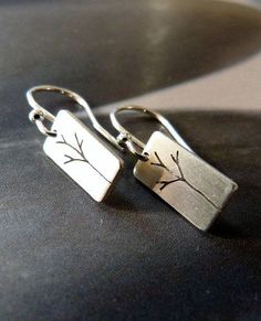 Trees Sterling silver earrings Silver Metal Clay, Metal Clay Jewelry, Natural Jewelry, Silver Earrings Handmade, Jewelry Hand, I Love Jewelry, Metal Clay, Delicate Earrings, Small Earrings