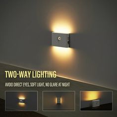 two - way lighting with dim lights on the wall and below it is an image of a