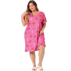 This V-neck nightgown is made of soft and comfortable fabric, with a comfortable and loose fit, suitable for family pajama parties, daily life, going out shopping, midnight, etc. The star and moon designs keep up with fashion trends, so maybe you just need this pajama in your wardrobe. It is also a good choice to give as a gift to your girlfriend, friends, daughter, or mother. Designed specifically for plus-size women and designed to provide comfortable clothing for plus-size girls and hope to p Casual Nightgown For Pajama Party In Spring, Comfortable V-neck Summer Sleepwear, Casual V-neck Sleepwear For Lounging, Summer Nightgown For Pajama Party With Relaxed Fit, Pink V-neck Sleepwear For Loungewear, Relaxed Fit Summer Nightgown For Pajama Party, Comfortable V-neck Nightgown For Spring, Pink Summer Sleepwear For Overnight, Comfortable V-neck Spring Nightgown