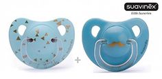 two baby pacifiers are shown side by side