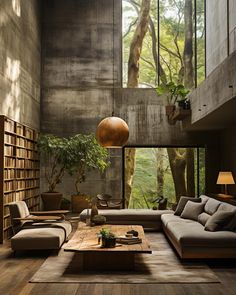 a living room filled with lots of furniture and bookshelves next to a window