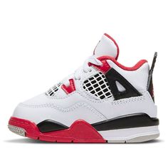 Best gifts for newborns/babies! Introducing the Air Jordan 4 Retro OG TD, a sneaker made just for toddlers. This limited edition sneaker is a replica of the original Air Jordan 4, which debuted in 1989. The sneaker is white with red accents, and features quarter panel netting, a red Jumpman icon on the tongue, and Nike branding on the extended heel tab. The foam midsole provides comfort and support for little feet, and the sneaker is sure to make a statement whether your toddler is running around the playground or just cruising around in style. Jordan 4 Outfits, Baby Jordan Shoes, Red And White Jordans, Dog Fashion Clothes, Original Air Jordans, Gifts For Newborns, Baby Jordans, Red Jordans, Nike Branding