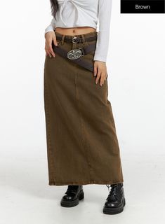 washed-denim-maxi-skirt-cf407 / Brown Trendy Long Denim Skirt With Frayed Hem, Trendy Long Skirt With Frayed Hem, Baggy Cotton Denim Skirt For Spring, Trendy Long Non-stretch Denim Skirt, Trendy Wide Leg Denim Skirt For Fall, Trendy High Rise Denim Skirt, Vintage Wide-leg Denim Skirt, Trendy Baggy High Waist Denim Skirt, Trendy Baggy High-waist Denim Skirt