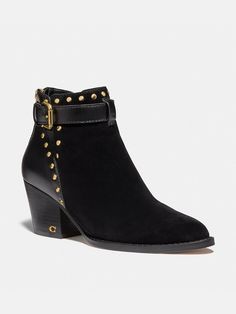 Coach Women's Petra Sde Leather Bootie Black FG4247. Leather Booties, Wedge Boot, Leather Upper, Wedges, Boots, Heels, Leather, Black