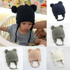 several pictures of baby hats with ears on them