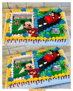 two birthday cakes with mickey mouse on them