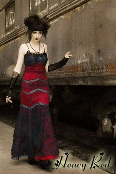 http://www.heavyred.com/VICTORIAN-MISFIT-GOWN-p/1066.htm Gothic Gowns, Red Goth, Victorian Goth, Gothic Clothes, Gothic Beauty, Gothic Girls, Gothic Outfits, Dark Beauty