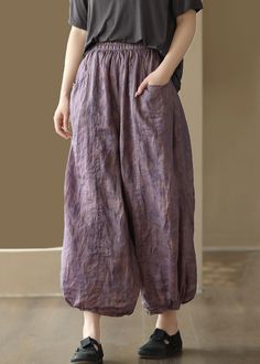 New Purple Print Pockets High Waist Linen Wide Leg PantsFabric: Cotton 45%, Linen 55%Size & Fit: This garment fits true to size.Length: Size XL measures 35.1"from waist to hem.Waist:Fitted - elastic waist allows stretch Hip: Loosely Fitted. room for hips. Hand Wash Cold. Purple Baggy Wide Leg Pants, Baggy Purple Bottoms With Pockets, Baggy Purple Pants For Spring, Baggy Spring Harem Pants With Side Pockets, Baggy Harem Pants With Side Pockets For Spring, Relaxed Fit Harem Pants With Pockets For Spring, Baggy Purple Trousers, Purple Baggy Trousers, Purple Full Length Wide Leg Pants With Pockets