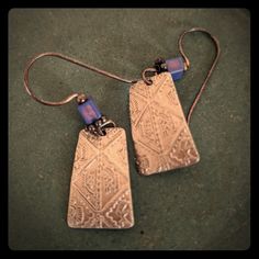 Rustic Country Cowgirl-Style Earrings Designed By Jody Coyote In Eugene, Oregon. Sterling Silver Panels With Purple/Blue Iridescent Beads. New, Never Worn, In Original Packaging. Course Ideas, Jewelry Rustic, Country Cowgirl, Eugene Oregon, Rustic Jewelry, Silver Dangle Earrings, Sterling Silver Dangle Earrings, Wrapped Jewelry