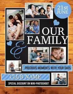 a flyer for a family's celebration with photos and hearts on the front cover