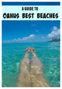 a person's feet in the water with text overlay reading a guide to oahus best beaches