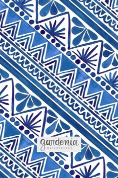 an artistic blue and white pattern with the word gaudina on it