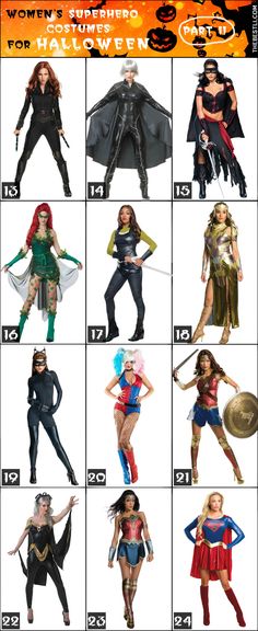 an image of many different costumes for women in the style of batman and wondergirls