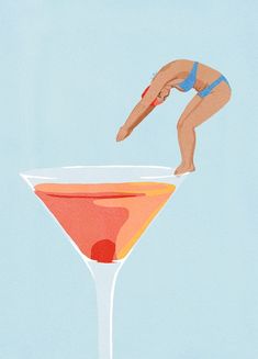 a painting of a woman diving into a martini