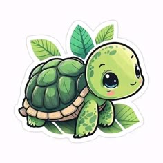 a sticker with a cartoon turtle on it's head and leaves around its neck