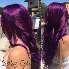 Dark Purple And Magenta Hair, Royal Purple Hair Color, Permanent Hair Color Ideas, Purple And Burgundy Hair, Maroon Purple Hair, Purple Magenta Hair, Light And Dark Purple Hair, Light Plum Hair, Violet Hair Colors Purple