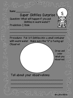 the worksheet for an observation paper with information about skittle's surprise