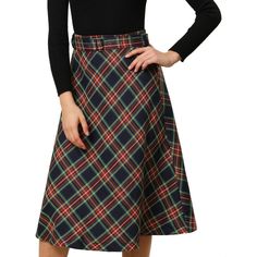 The elegant A-Line swing flare drape silhouette gives you reliable coziness all around the year. Updating your plaid collection with this belted tartan skirt that features a swing flare skirt hem. The chic check and comfortable fabric make this charming pleated skirt a young preppy favorite. Merging classic feminine and modern style, this plaid skirt with a removable belt perfectly shows your charming silhouette. Casual Halloween, Holiday Skirts, Basic Blouses, Tartan Skirt, Chic Heels, Estilo Preppy, Plaid Fashion, Plaid Skirts, Womens Clothing Sizes