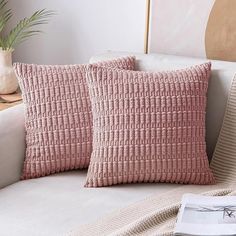 Amazon.com: MIULEE Pack of 2 Blush Pink Throw Pillow Covers 18x18 Inch Corduroy Decorative Couch Pillow Covers Soft Boho Striped Pillow Covers Modern Farmhouse Home Decor for Spring Sofa Living Room Bed : Home & Kitchen Pink Couch Pillows, Pillow Covers Christmas, Farmhouse Pillow Covers, White Pillow Cover, Pink Couch, Pillow Covers Decorative, Cream Pillows, Couch Pillow Covers