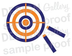 an orange and blue target with two arrows