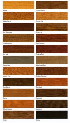 wood finish chart with different colors and finishes