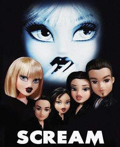 a movie poster for scream with many dolls