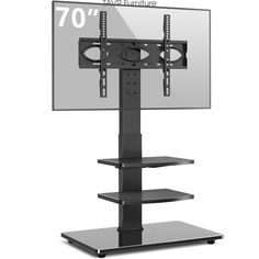 a tv stand with a flat screen television on it's top and bottom shelf