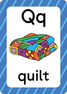 a blue and white sign that says q is for quilt