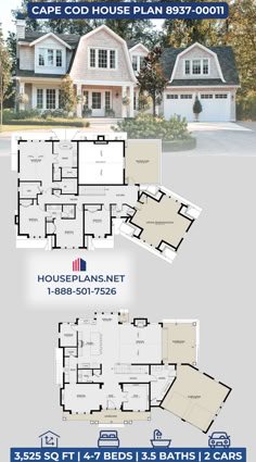 two story house plan with three car garages and 3 bedroom, 2 bath homes