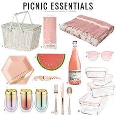 picnic essentials for the whole family including watermelon, ice cream, and wine