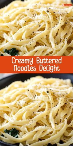 creamy buttered noodles with spinach sprinkled on top