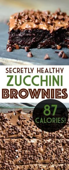 chocolate brownies with nuts on top and the title secret healthy zucchini brownies