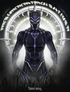 the poster for black panther is shown in front of a circular background with an image of a