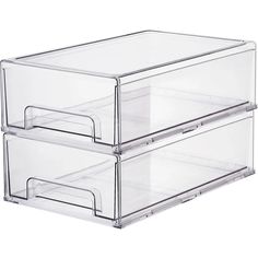 two clear plastic drawers are stacked on top of each other