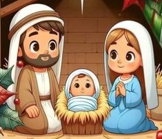 a christmas nativity scene with jesus and mary