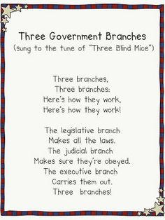 three government branches song to the tune of three blind mice with stars and plaid border