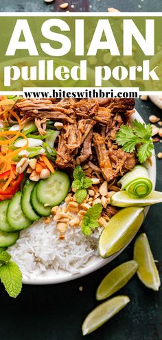 Asian Pork Rice Bowl, Asian Pulled Pork Recipes, Asian Pulled Pork Instant Pot, Cold Pork Recipes, Shredded Pork Bowl Recipes, Thai Pulled Pork, Pulled Pork Asian Style, Shredded Pork Bowls, Pulled Pork Bowls Rice